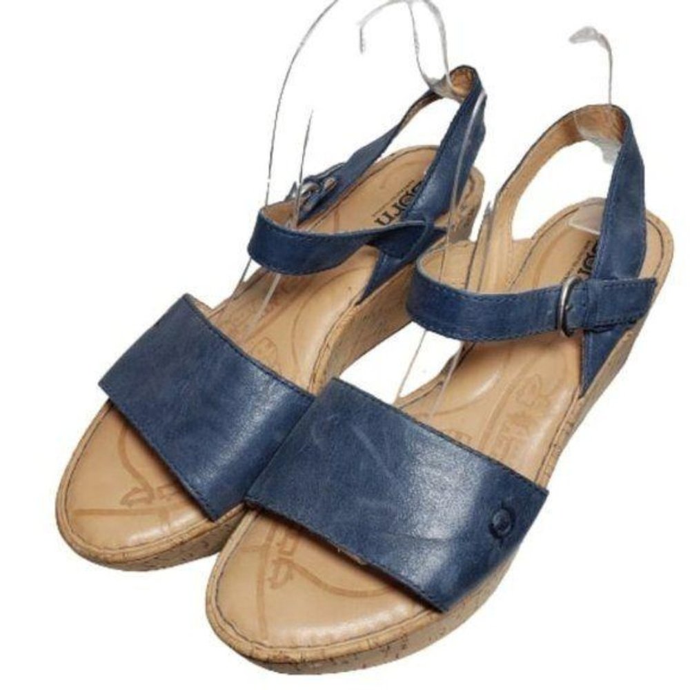 Born Blue Open Toe Wedge Slingback Buckle Sandals